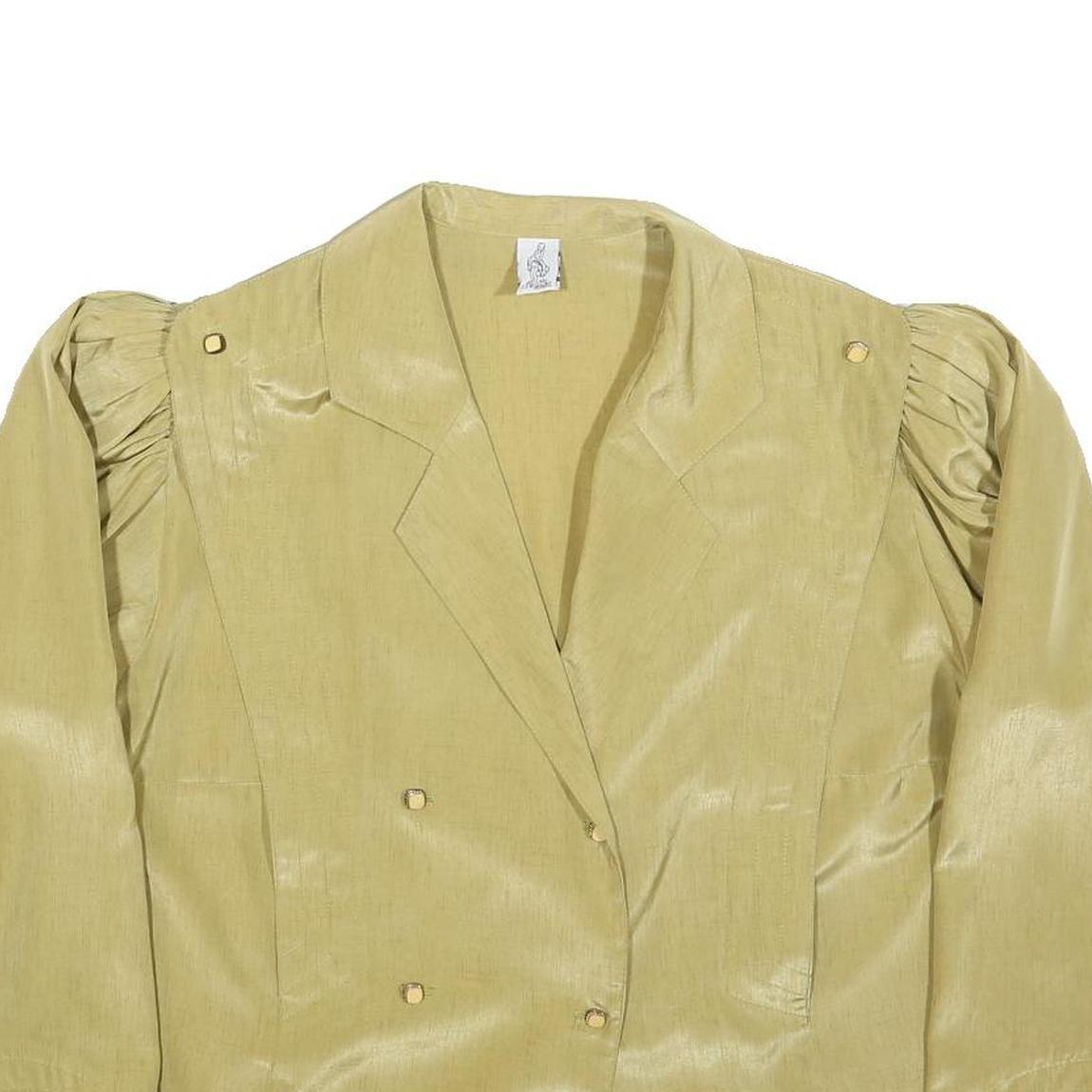 PARIS Womens Yellow Blouse Long Sleeve Collared Plain L Elegant Button Detail