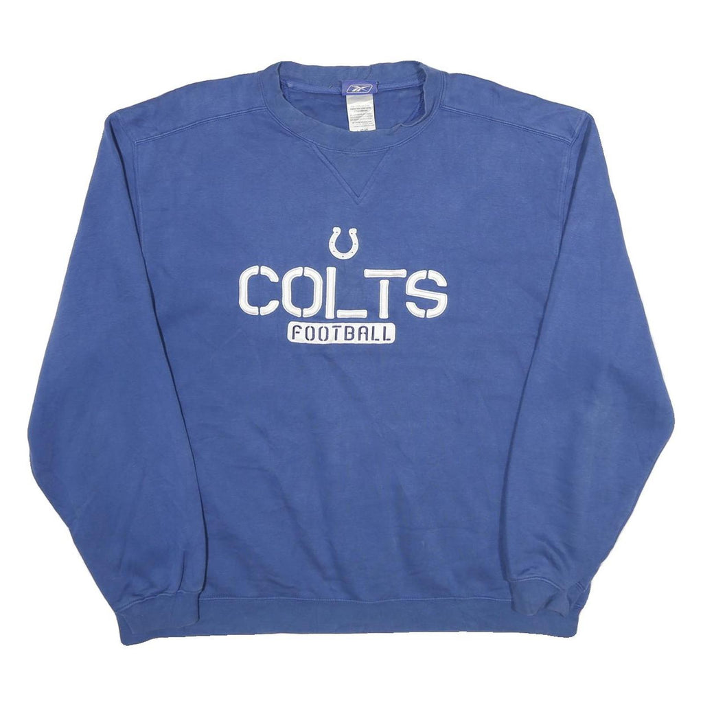 REEBOK Mens Blue Colts Football Crew Neck L Sweatshirt Cotton Blend Pullover