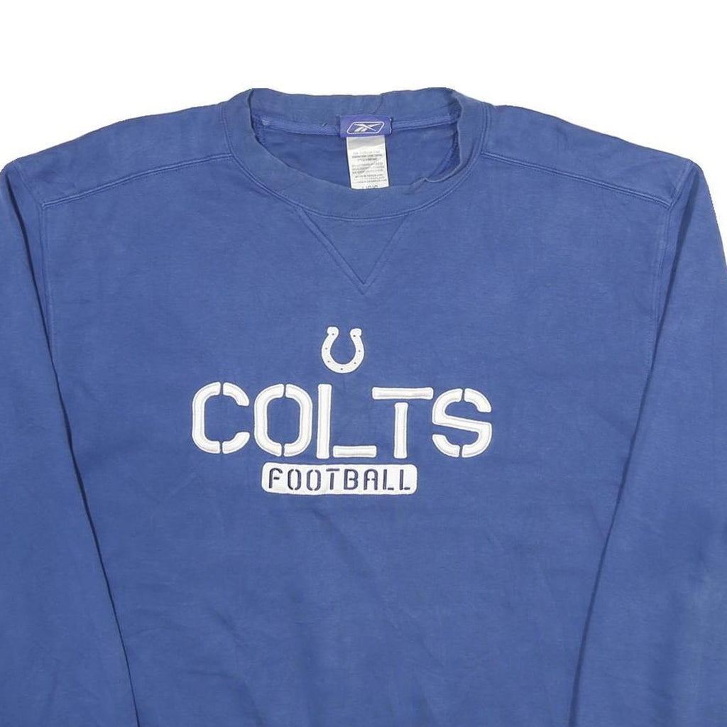 REEBOK Mens Blue Colts Football Crew Neck L Sweatshirt Cotton Blend Pullover