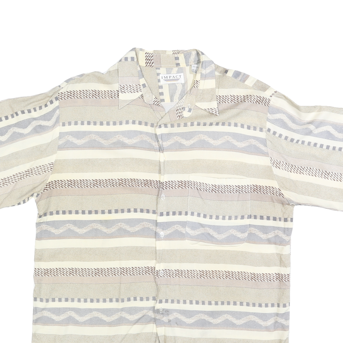 IMPACT Mens Beige & Grey Abstract Pattern Rayon Shirt L Casual Summer Button
