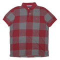 TOMMY HILFIGER Mens Red & Grey Check Short Sleeve Polo Shirt M Cotton Blend