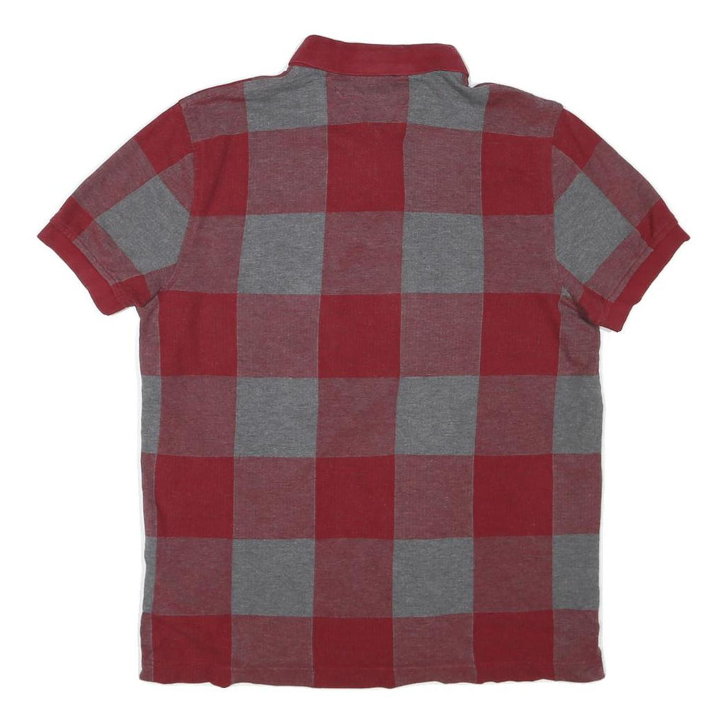 TOMMY HILFIGER Mens Red & Grey Check Short Sleeve Polo Shirt M Cotton Blend