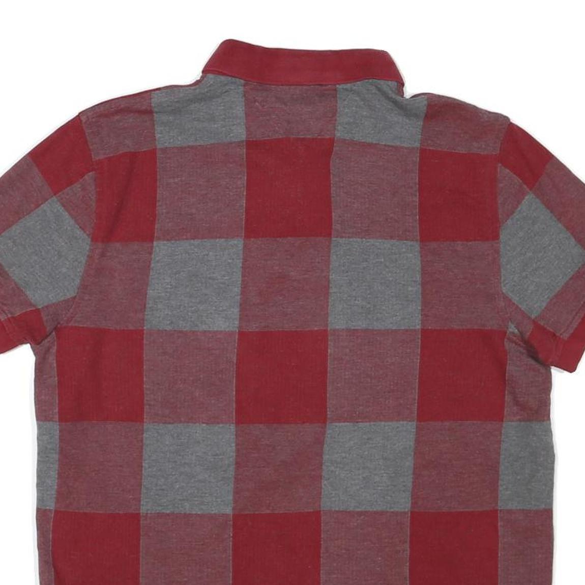 TOMMY HILFIGER Mens Red & Grey Check Short Sleeve Polo Shirt M Cotton Blend