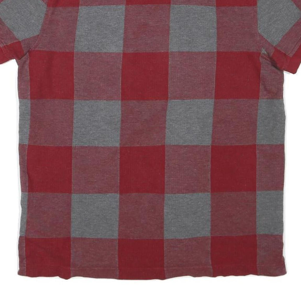 TOMMY HILFIGER Mens Red & Grey Check Short Sleeve Polo Shirt M Cotton Blend