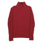 NAUTICA Mens Red Pullover Patterned Crew Neck Chunky Knit Jumper L Cotton Zip