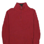 NAUTICA Mens Red Pullover Patterned Crew Neck Chunky Knit Jumper L Cotton Zip