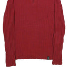 NAUTICA Mens Red Pullover Patterned Crew Neck Chunky Knit Jumper L Cotton Zip