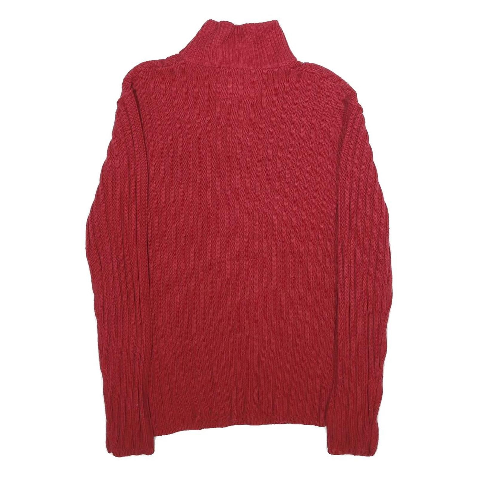 NAUTICA Mens Red Pullover Patterned Crew Neck Chunky Knit Jumper L Cotton Zip
