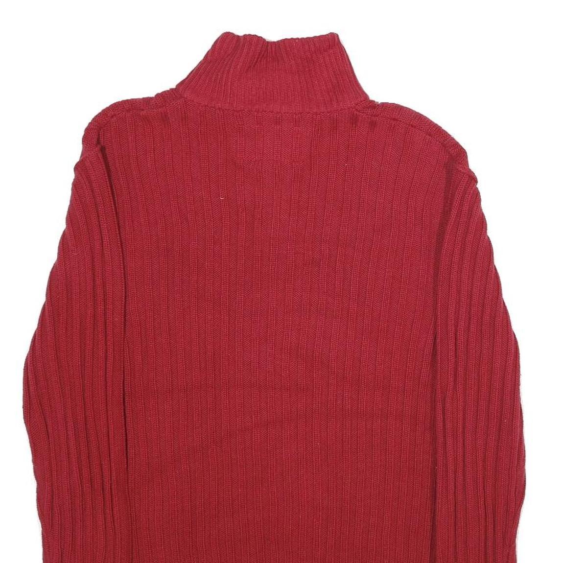 NAUTICA Mens Red Pullover Patterned Crew Neck Chunky Knit Jumper L Cotton Zip