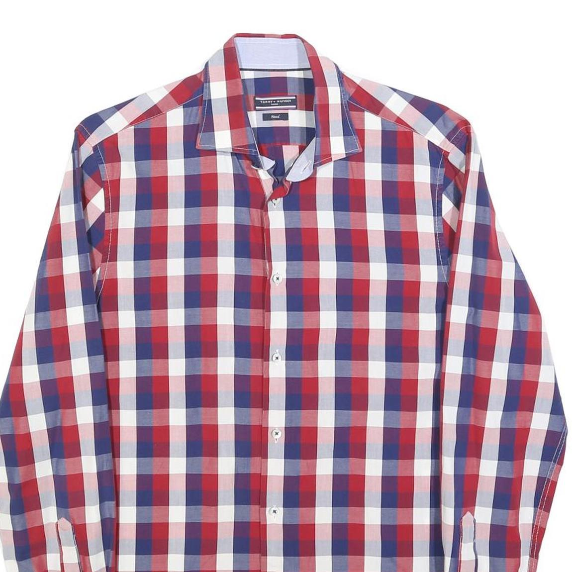 TOMMY HILFIGER Mens Red Blue White Check Shirt S Casual Smart Long Sleeve Cotton
