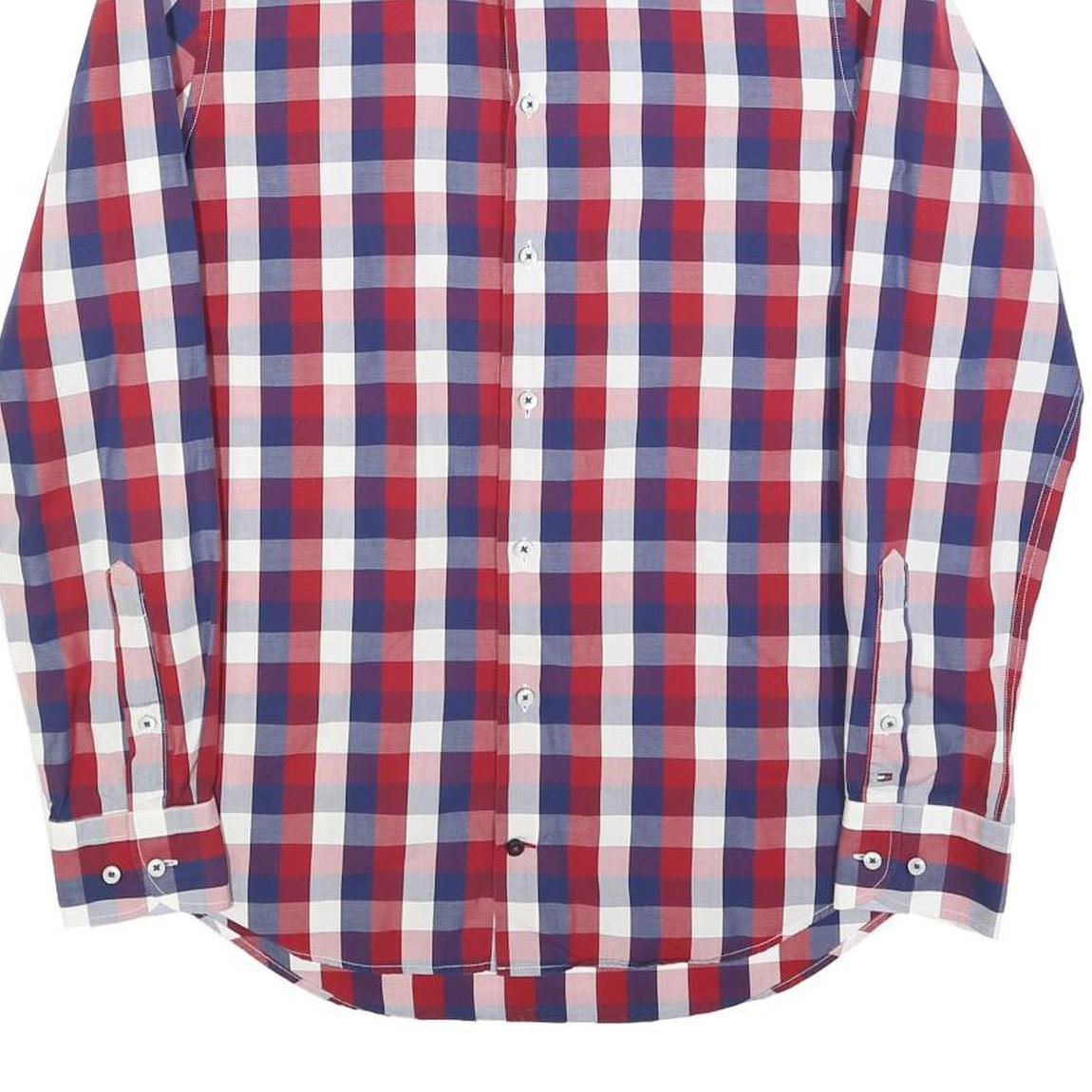 TOMMY HILFIGER Mens Red Blue White Check Shirt S Casual Smart Long Sleeve Cotton
