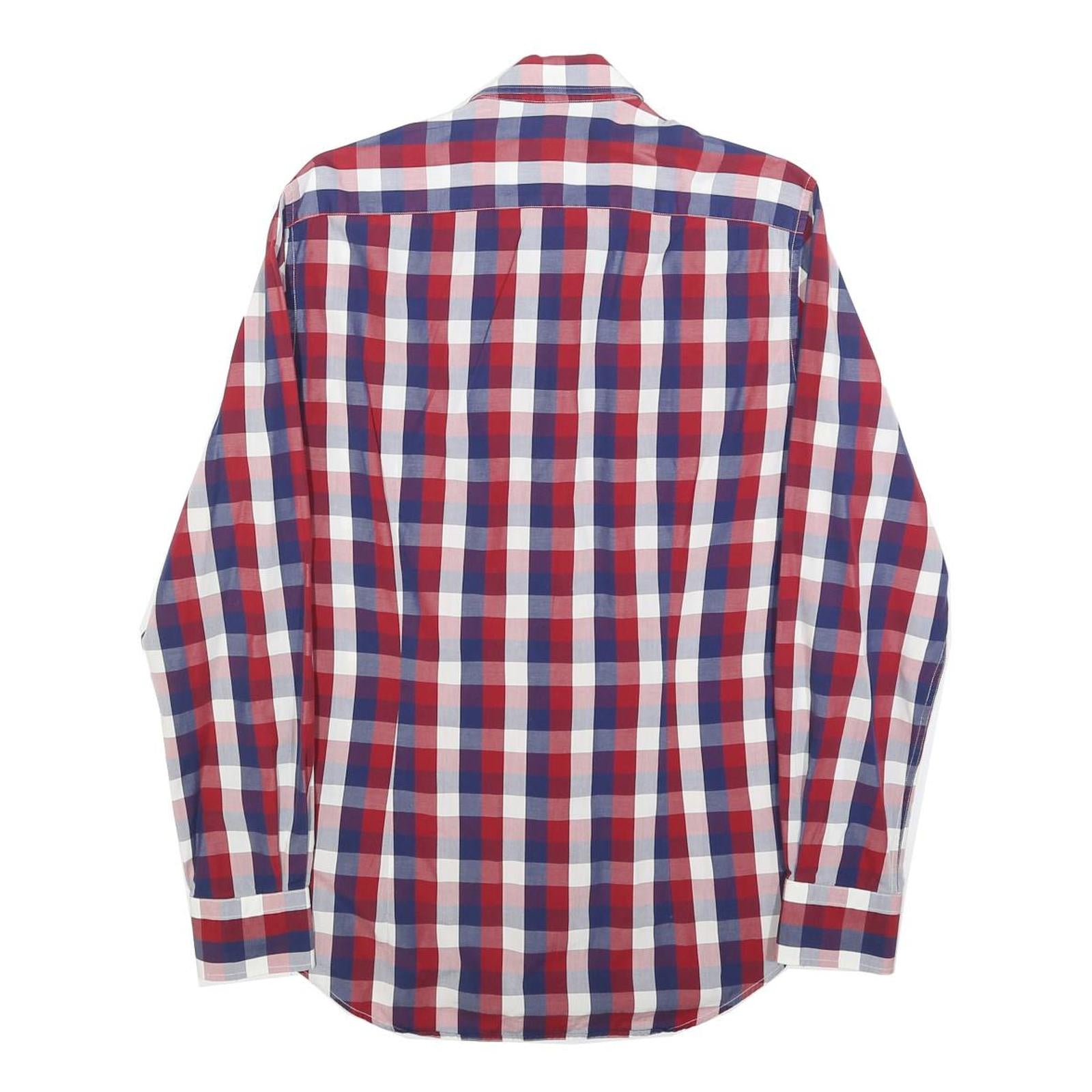 TOMMY HILFIGER Mens Red Blue White Check Shirt S Casual Smart Long Sleeve Cotton