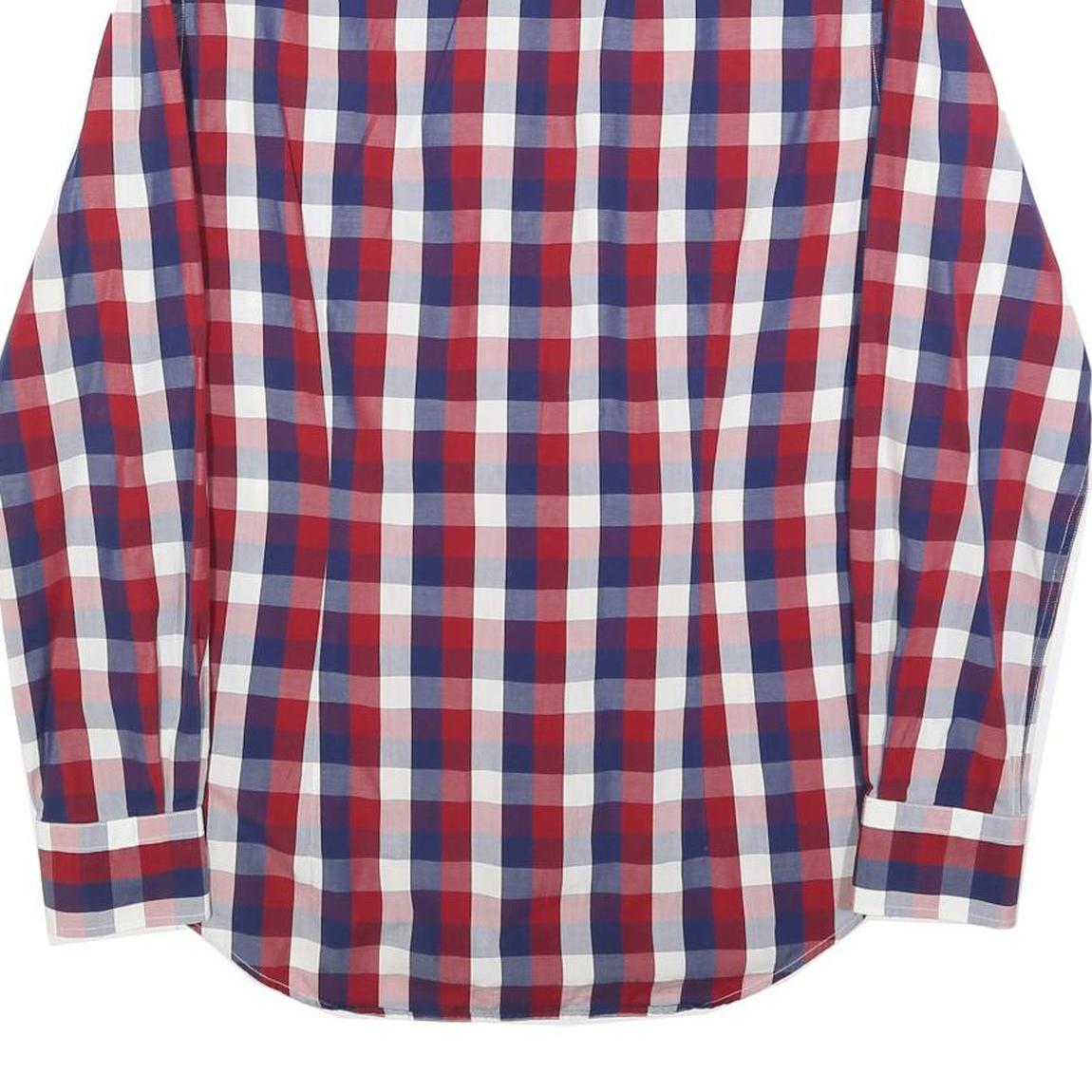 TOMMY HILFIGER Mens Red Blue White Check Shirt S Casual Smart Long Sleeve Cotton