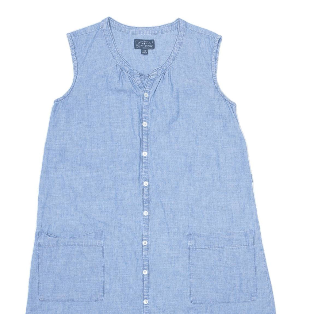 LUCKY BRAND Oversized Womens Shift Dress Blue Sleeveless Midi XS