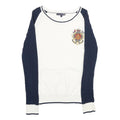GIORGIO DI MARE Womens White & Navy Patterned Crew Neck Jumper L Cable Knit