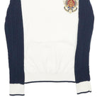 GIORGIO DI MARE Womens White & Navy Patterned Crew Neck Jumper L Cable Knit