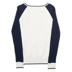 GIORGIO DI MARE Womens White & Navy Patterned Crew Neck Jumper L Cable Knit