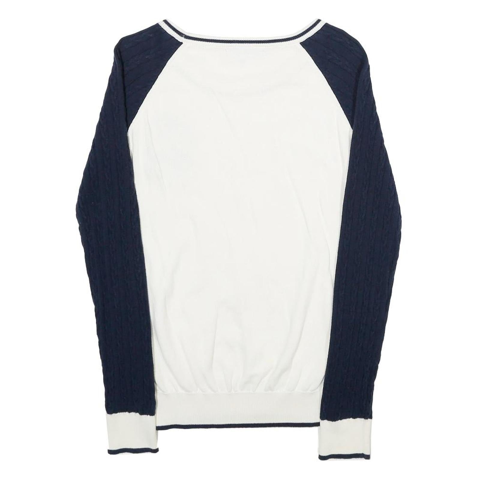 GIORGIO DI MARE Womens White & Navy Patterned Crew Neck Jumper L Cable Knit