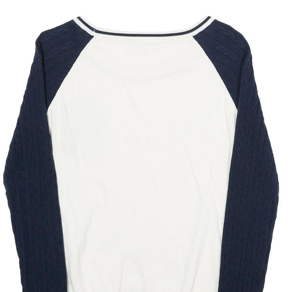 GIORGIO DI MARE Womens White & Navy Patterned Crew Neck Jumper L Cable Knit