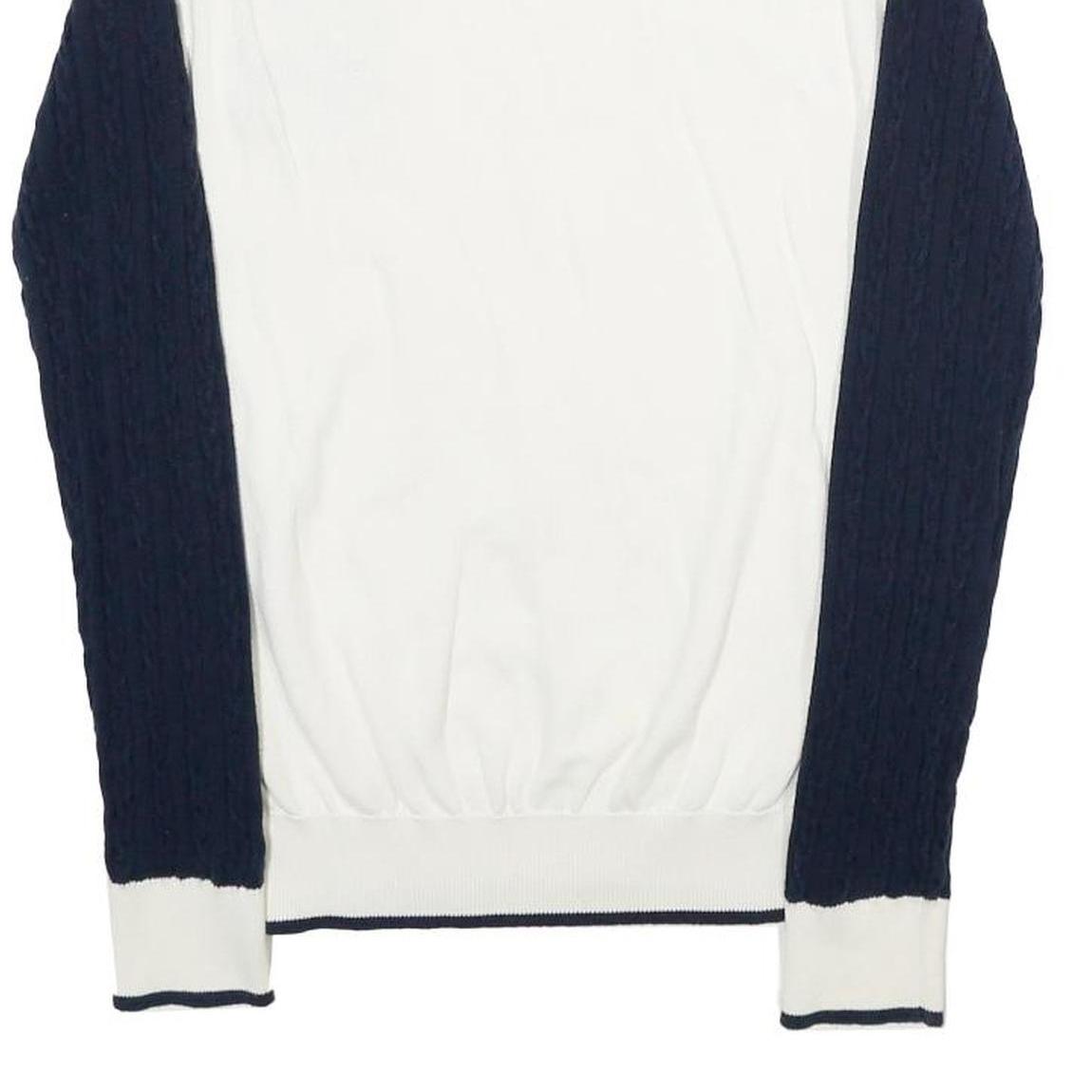 GIORGIO DI MARE Womens White & Navy Patterned Crew Neck Jumper L Cable Knit