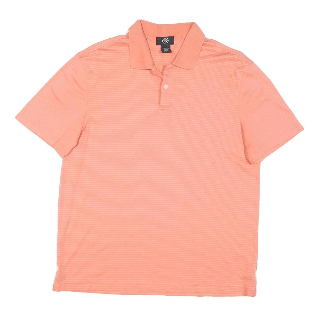CALVIN KLEIN Mens Peach Short Sleeve Plain Polo Shirt M Cotton Blend Casual