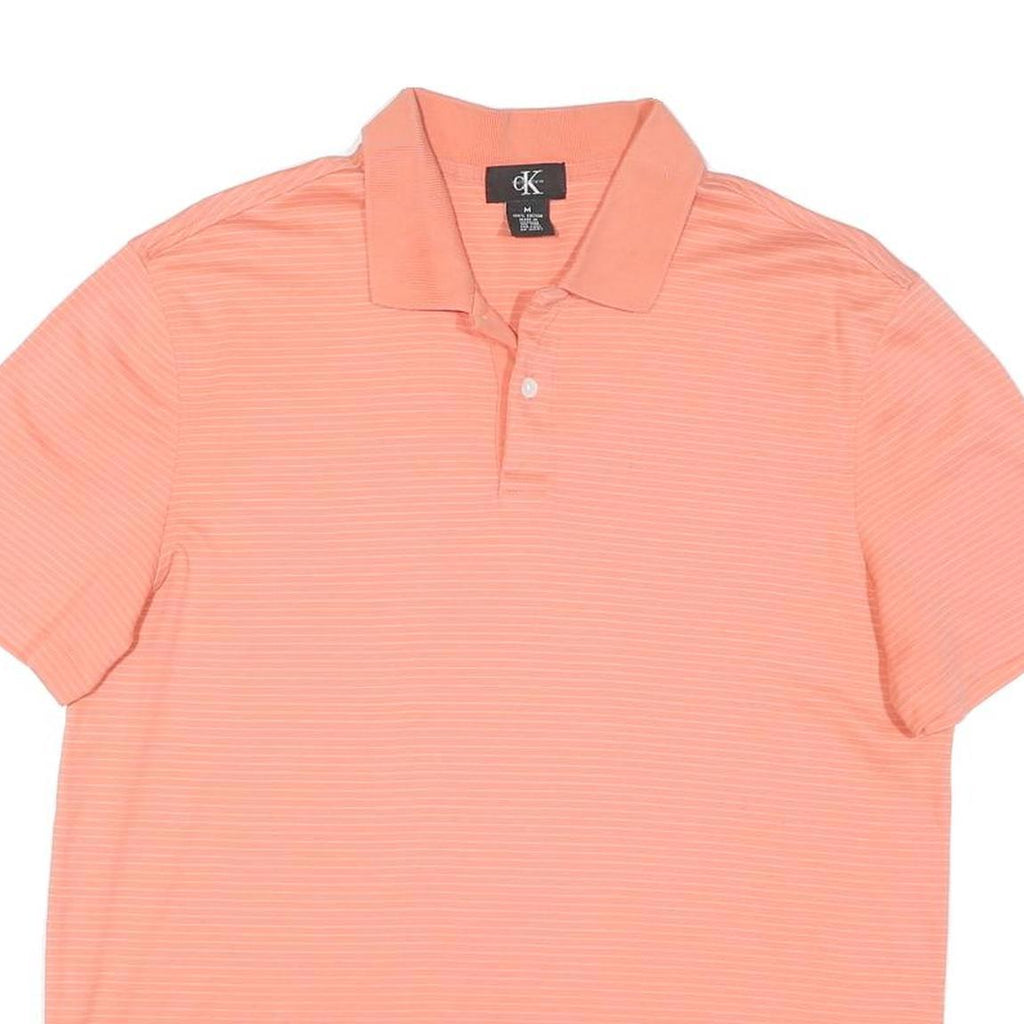 CALVIN KLEIN Mens Peach Short Sleeve Plain Polo Shirt M Cotton Blend Casual