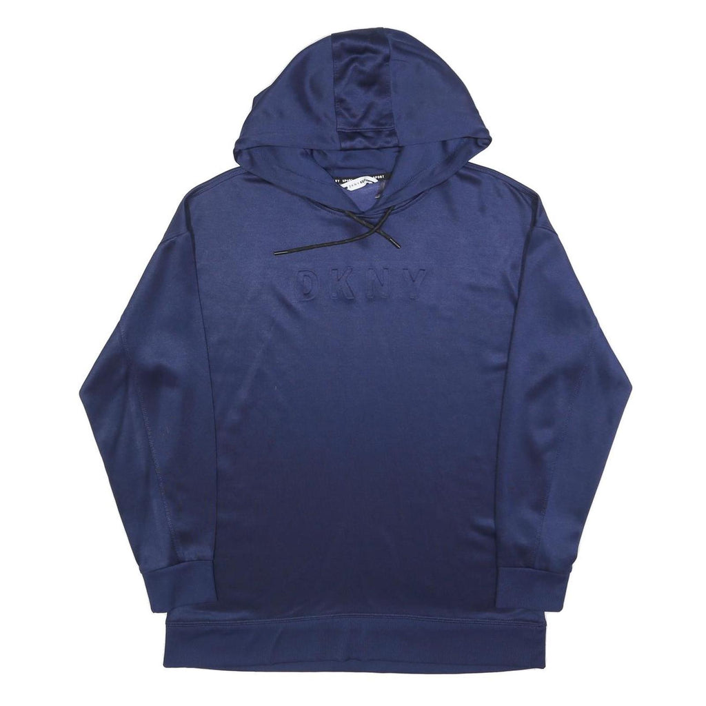 DKNY Mens Blue Pullover Hoodie M Embroidered Logo Polyester Casual Wear