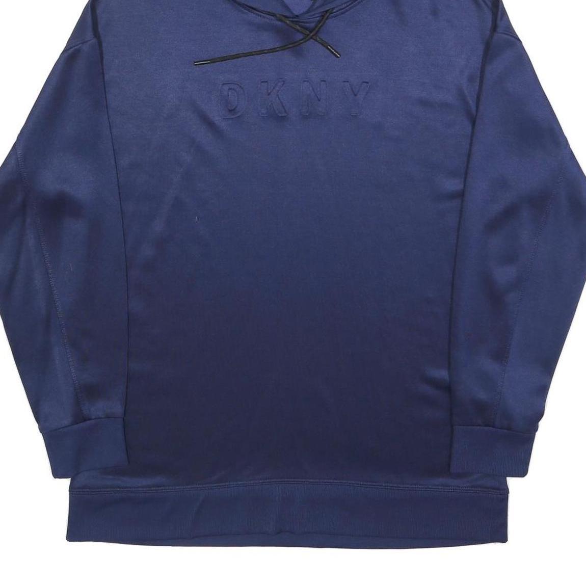 DKNY Mens Blue Pullover Hoodie M Embroidered Logo Polyester Casual Wear