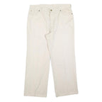 EL PASO Womens Cotton Blend Cream Relaxed Straight Trousers W33 L27 Comfortable