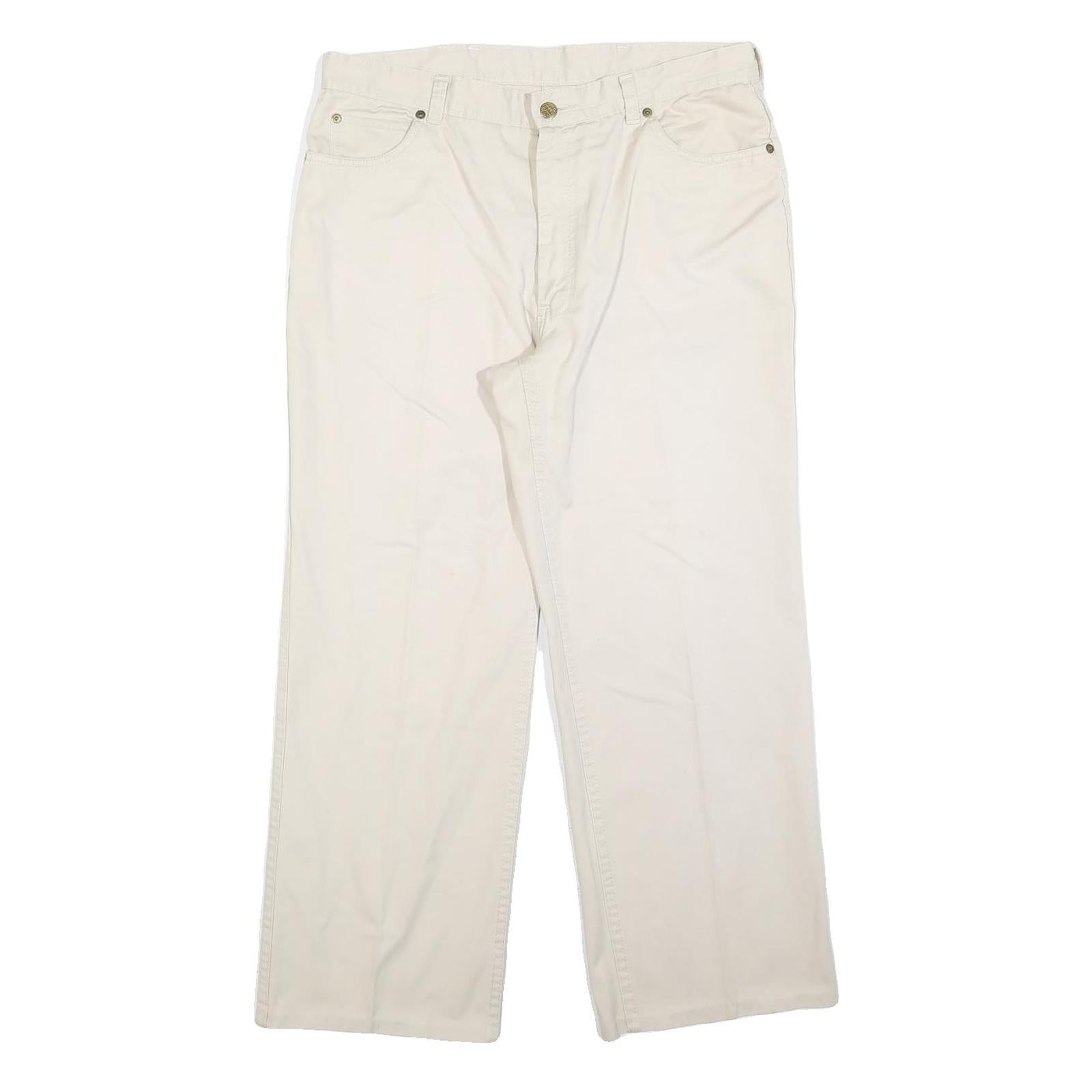 EL PASO Womens Cotton Blend Cream Relaxed Straight Trousers W33 L27 Comfortable