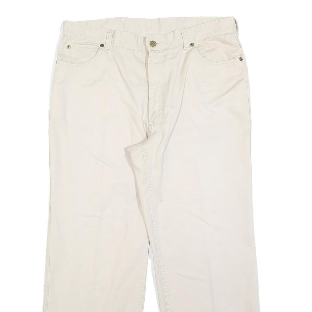 EL PASO Womens Cotton Blend Cream Relaxed Straight Trousers W33 L27 Comfortable