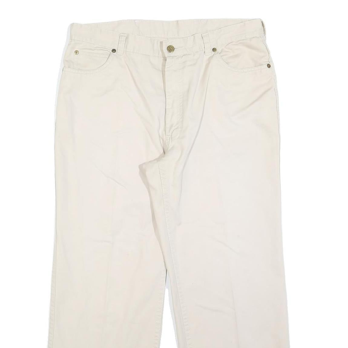 EL PASO Womens Cotton Blend Cream Relaxed Straight Trousers W33 L27 Comfortable