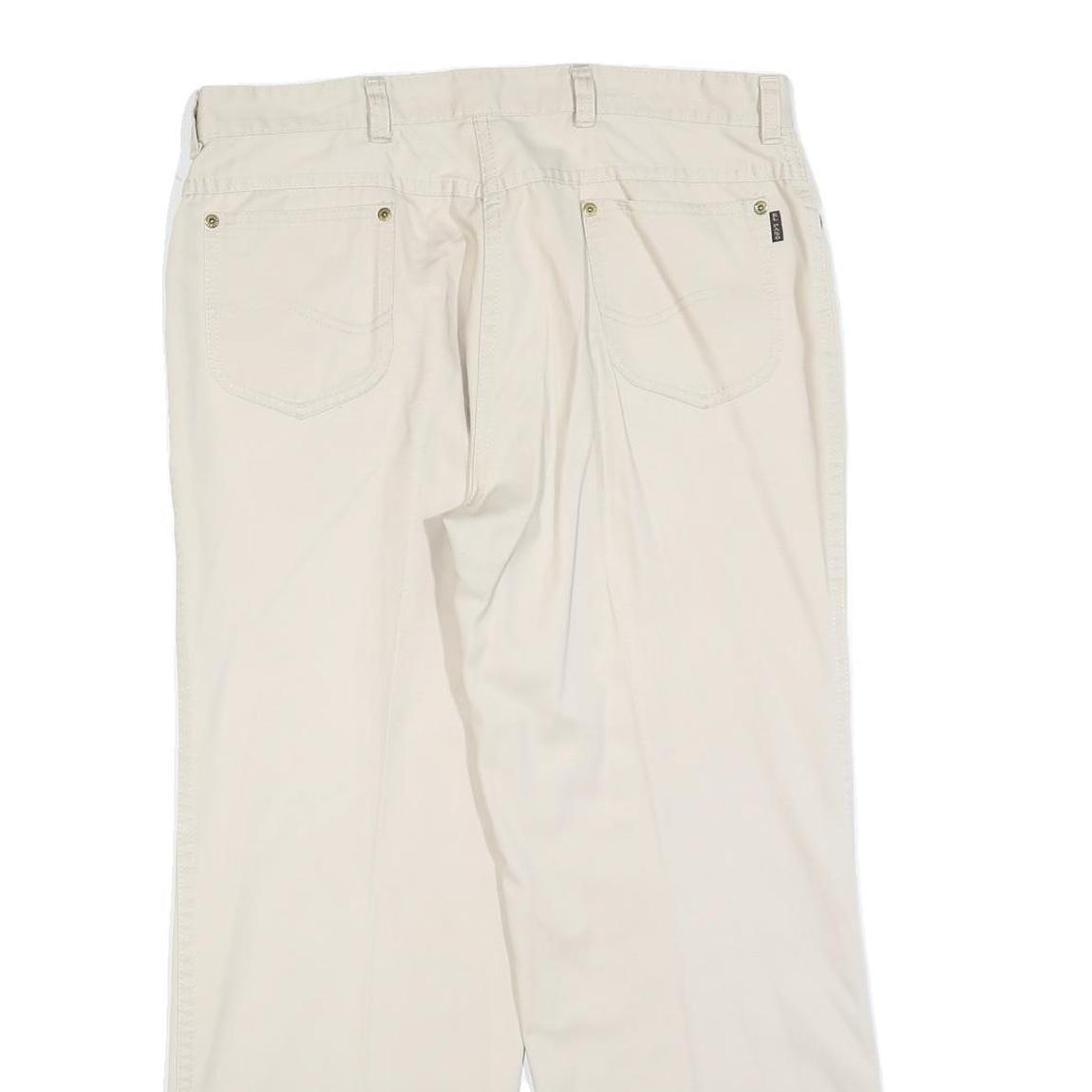 EL PASO Womens Cotton Blend Cream Relaxed Straight Trousers W33 L27 Comfortable