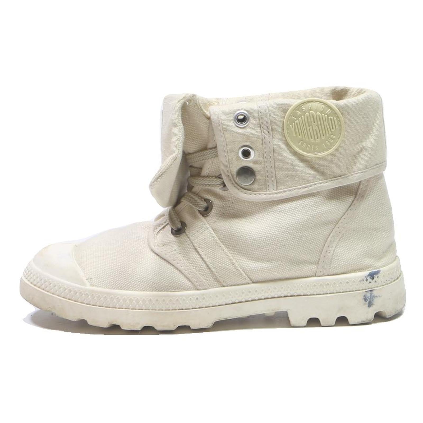 PALLADIUM Womens High Top Trainers Canvas Cream UK 7 Casual Footwear