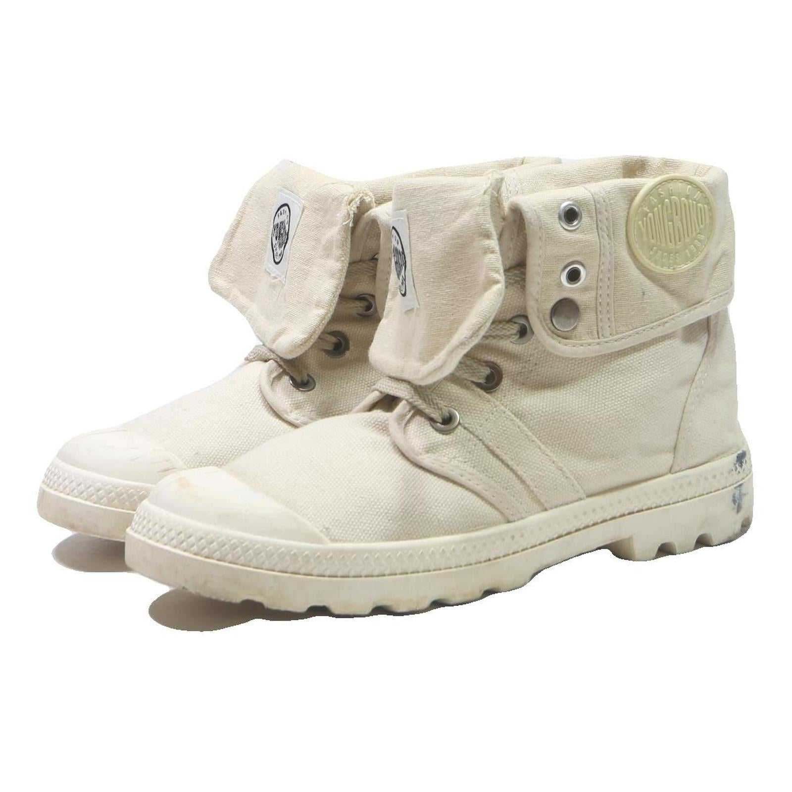 PALLADIUM Womens High Top Trainers Canvas Cream UK 7 Casual Footwear