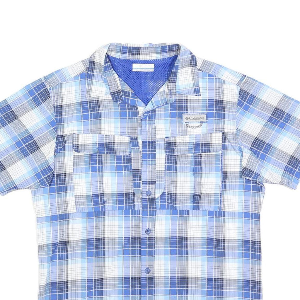 COLUMBIA Mens Blue & White Check Short Sleeve Shirt S Outdoor Casual Summer