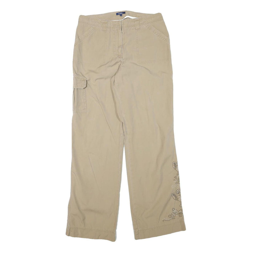 REILMANS Womens Relaxed Beige Cotton Blend Trousers W29 L30 Embroidered Pocket
