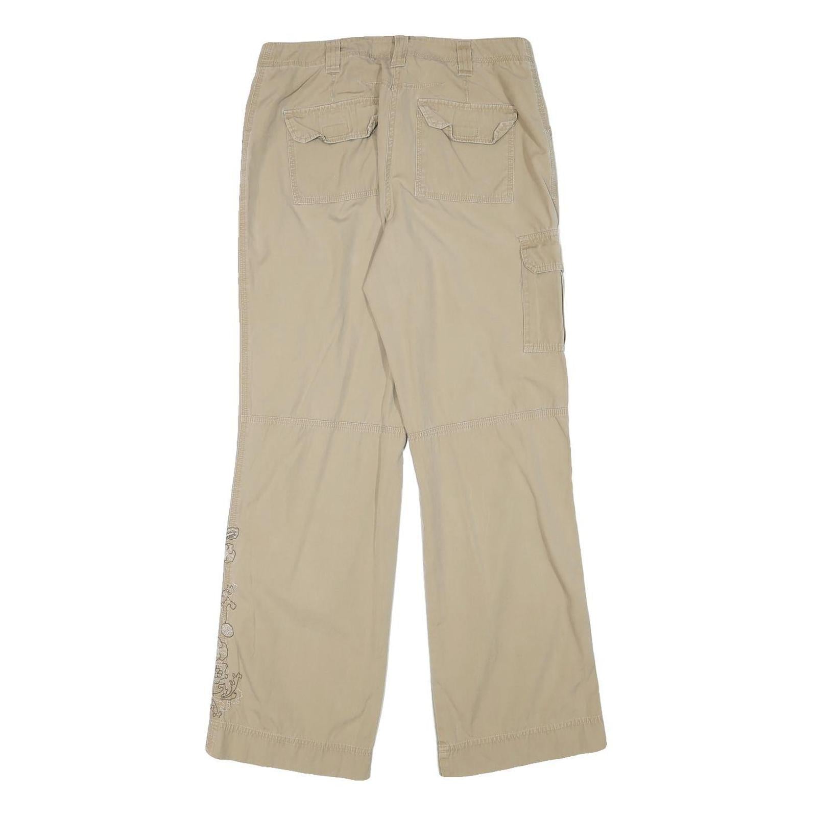 REILMANS Womens Relaxed Beige Cotton Blend Trousers W29 L30 Embroidered Pocket