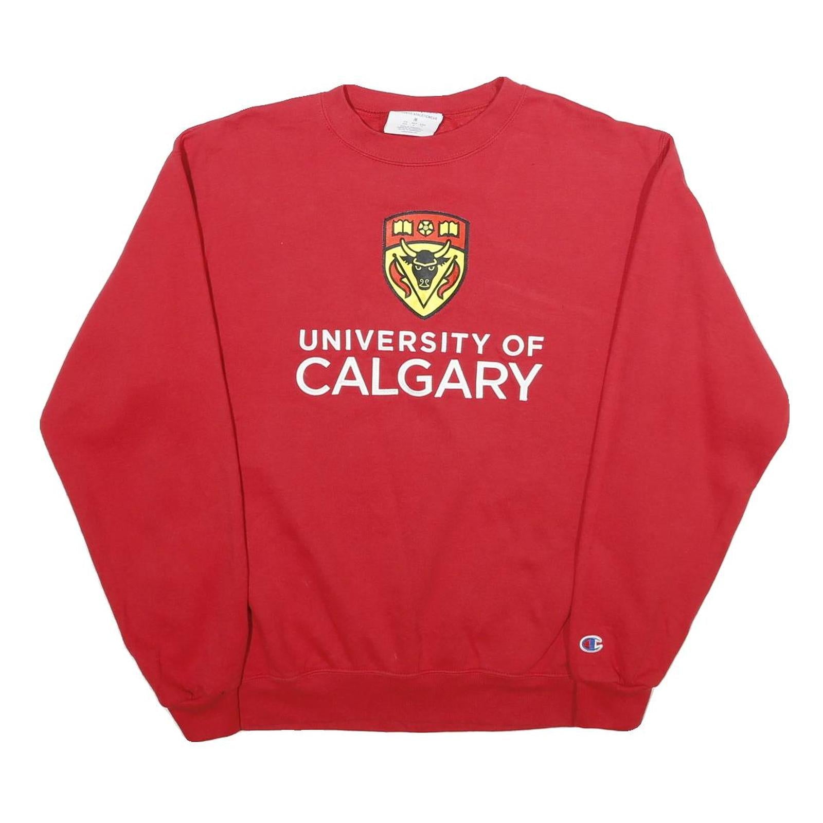 CHAMPION Mens Red University Of Calgary Crew Neck M Cotton Blend Sweatshirt