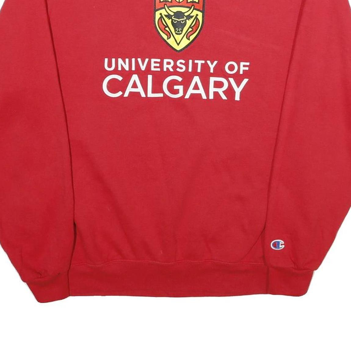 CHAMPION Mens Red University Of Calgary Crew Neck M Cotton Blend Sweatshirt