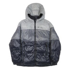 CHAMPION Mens Grey & Navy Puffer Jacket M Polyester Blend Zip Hooded Casual