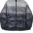 CHAMPION Mens Grey & Navy Puffer Jacket M Polyester Blend Zip Hooded Casual