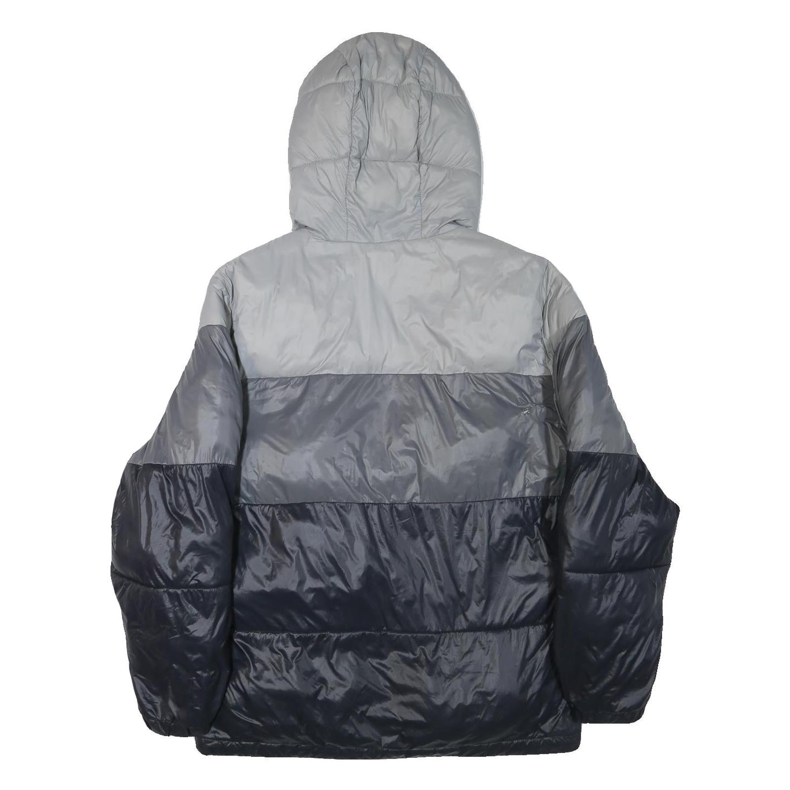 CHAMPION Mens Grey & Navy Puffer Jacket M Polyester Blend Zip Hooded Casual