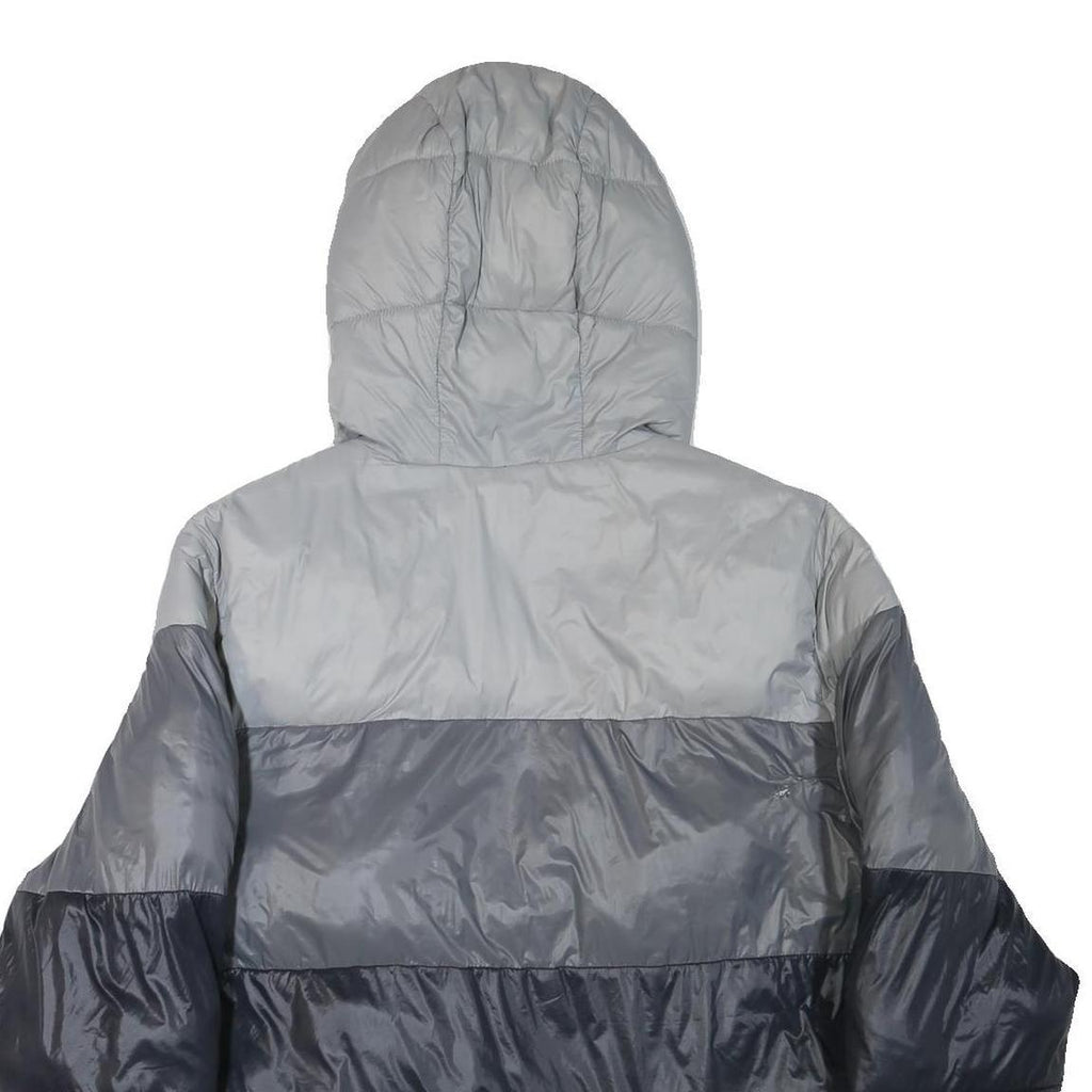 CHAMPION Mens Grey & Navy Puffer Jacket M Polyester Blend Zip Hooded Casual