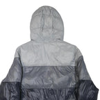 CHAMPION Mens Grey & Navy Puffer Jacket M Polyester Blend Zip Hooded Casual