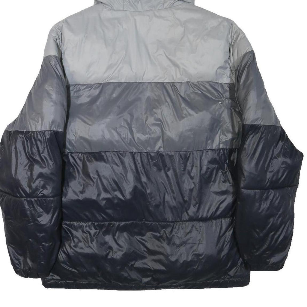 CHAMPION Mens Grey & Navy Puffer Jacket M Polyester Blend Zip Hooded Casual