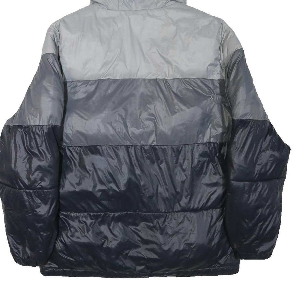 CHAMPION Mens Grey & Navy Puffer Jacket M Polyester Blend Zip Hooded Casual