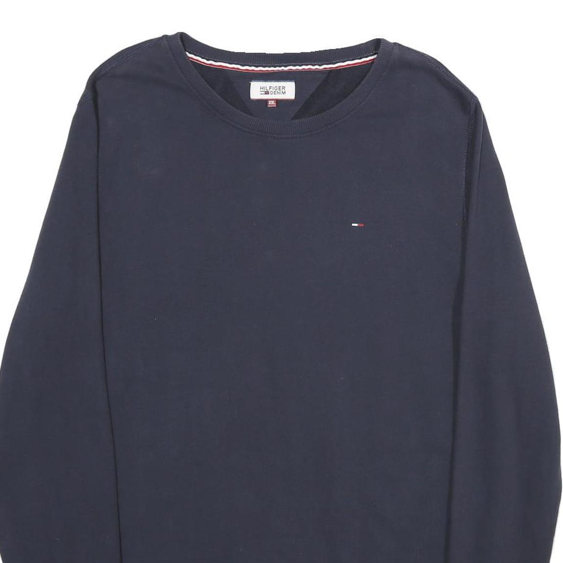 HILFIGER DENIM Mens Navy Blue Crew Neck 2XL Cotton Sweatshirt Pullover Casual