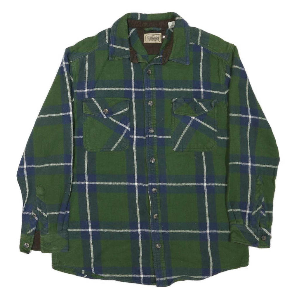 SCHMIDT Mens Green & Blue Check Shirt M Cotton Blend Long Sleeve Workwear
