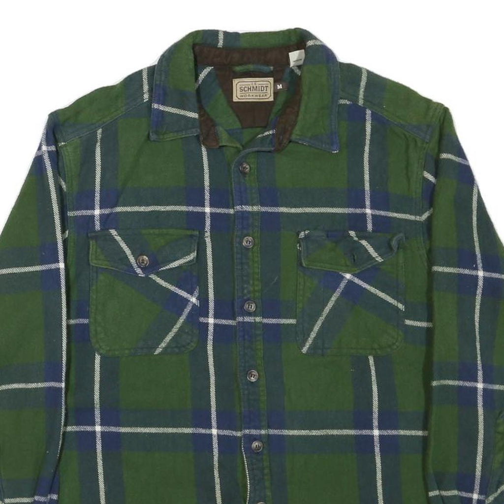 SCHMIDT Mens Green & Blue Check Shirt M Cotton Blend Long Sleeve Workwear
